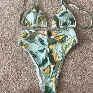 Aerie tropical print high waist bikini, size S